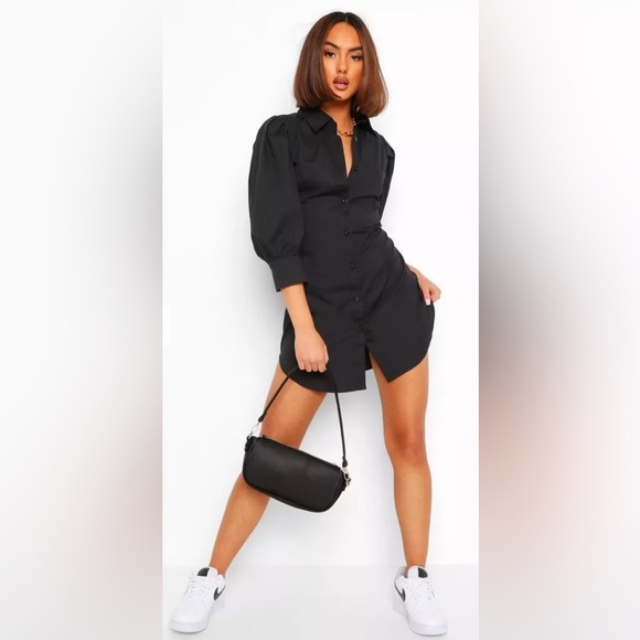 NWT—BOOHOO COTTON POPLIN PUFF SLEEVE SHIRT DRESS SZ 4 - Picture 5 of 11